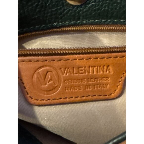 Valentina Italy Leather Shoulder Bag Green Tan Strap Gold Logo Zip Purse - Picture 4 of 16